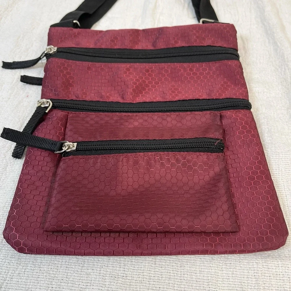 Gold Coast Nylon Crossbody Sling Bag in Burgundy Lightweight Travel Multi Pocket